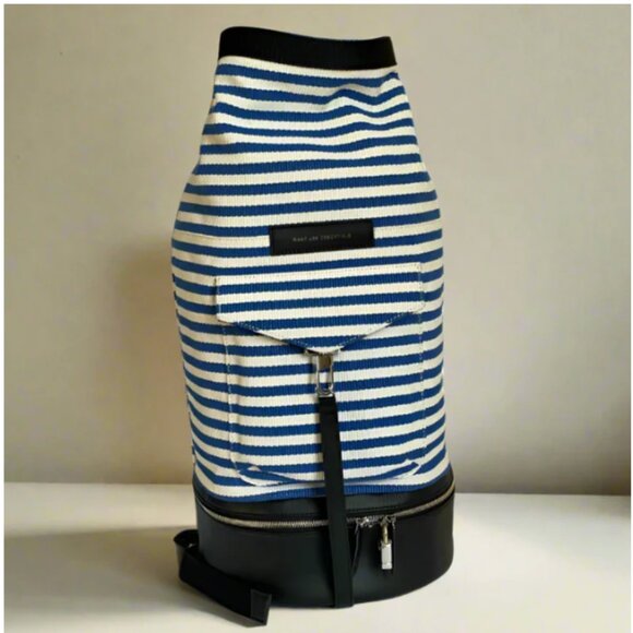 Want Les Essentiels Backpack Roll Top Duffel XL Blue Canvas Leather Stripe - Picture 1 of 11
